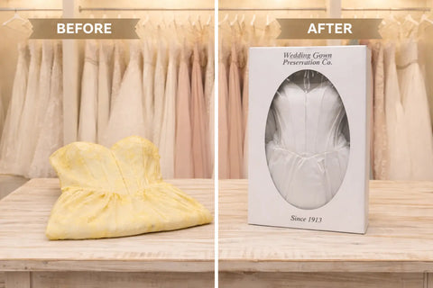 From Yellowed to Radiant: How We Restored Sharon’s Wedding Gown to Its Original White