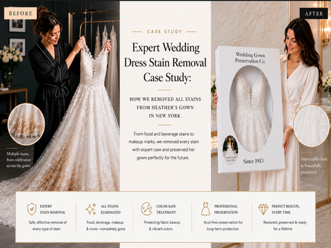 Expert Wedding Dress Stain Removal Case Study: How We Removed All Stains From Heather's Gown in New York
